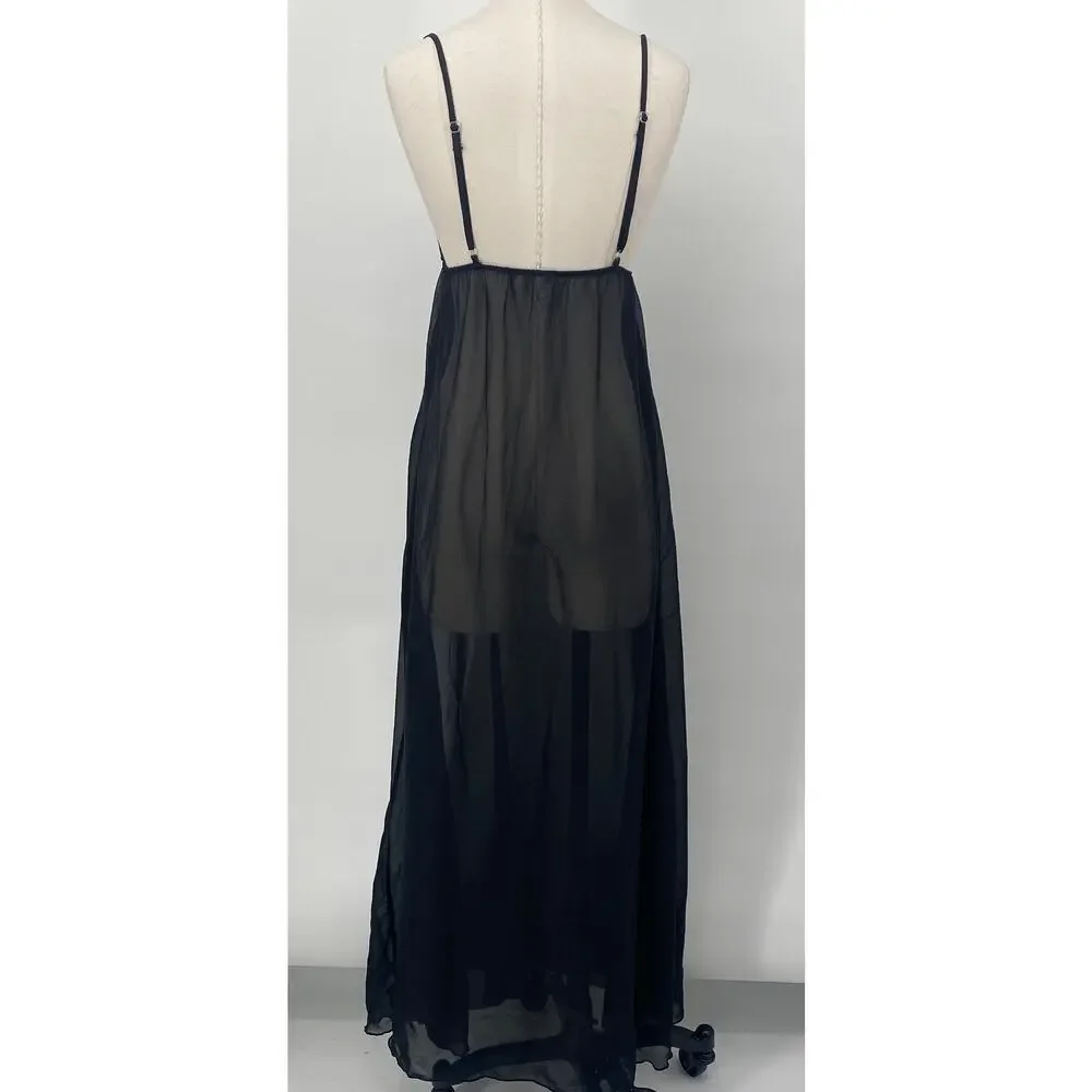 Vintage Y2k Iridescent Sequin Butterfly Nightgown Sheer Maxi Black Womens 2/4 - Picture 8 of 12